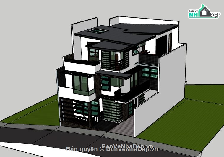 Nhà phố 3 tầng,model su nhà phố 3 tầng,file su nhà phố 3 tầng,nhà phố 3 tầng sketchup
