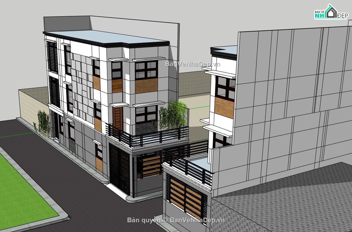 model su nhà phố 3 tầng,file su nhà phố 3 tầng,sketchup nhà phố 3 tầng