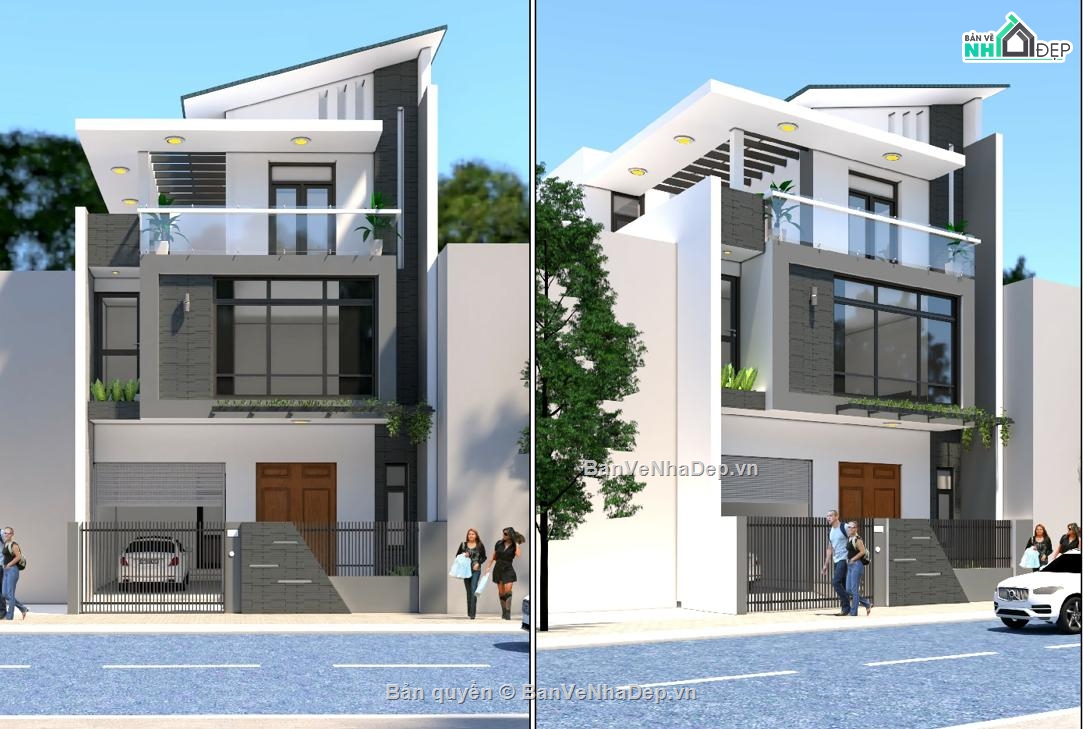 Nhà phố 3 tầng,Nhà phố 3 tầng hiện đại,bản vẽ nhà phố 3 tầng