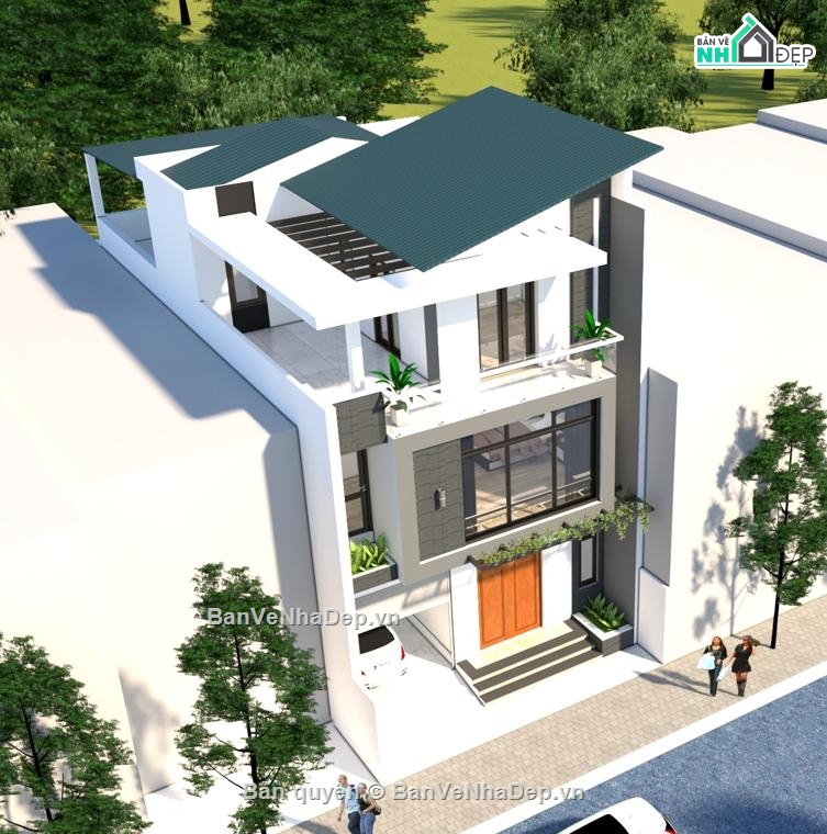 Nhà phố 3 tầng,Nhà phố 3 tầng hiện đại,bản vẽ nhà phố 3 tầng