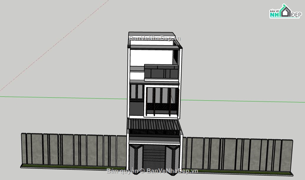 Nhà phố 3 tầng 4.5x18m,Model su nhà phố 3 tầng,File sketchup nhà phố 3 tầng,Nhà phố 3 tầng file sketchup