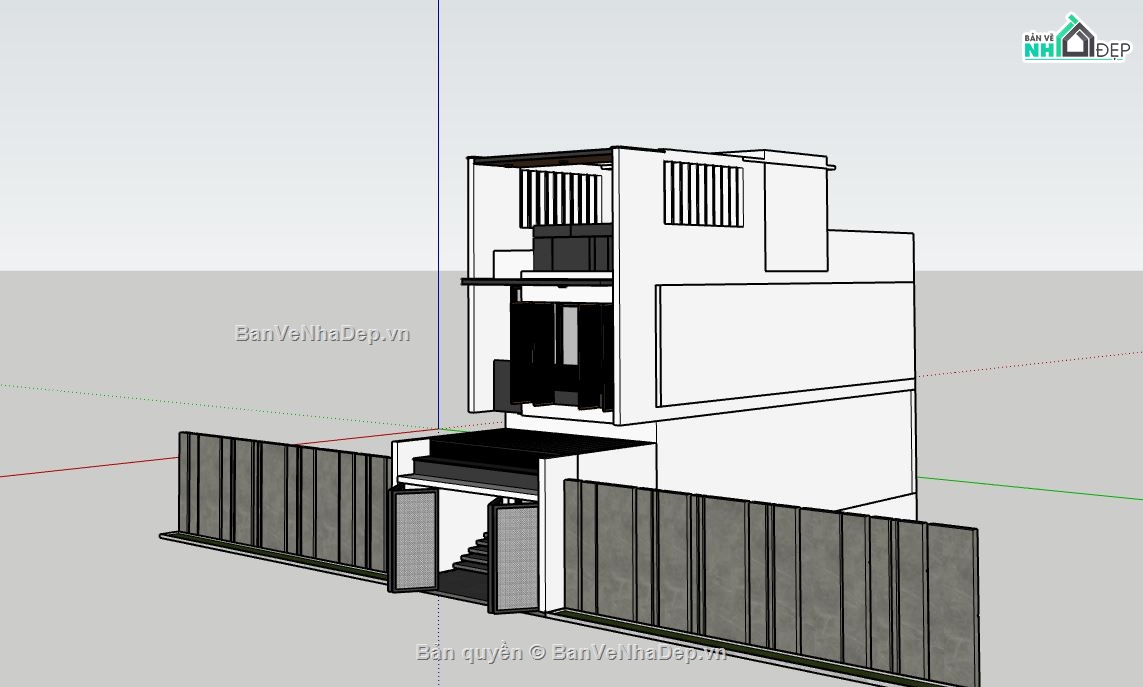 Nhà phố 3 tầng 4.5x18m,Model su nhà phố 3 tầng,File sketchup nhà phố 3 tầng,Nhà phố 3 tầng file sketchup