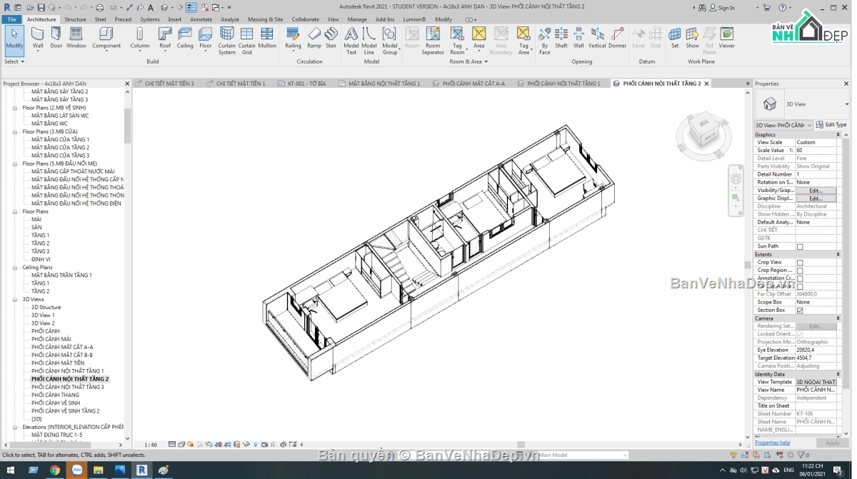 nhà phố 3 tầng,revit nhà phố 3 tầng,nhà phố 3 tầng 4x18m,bản vẽ revit nhà phố 3 tầng