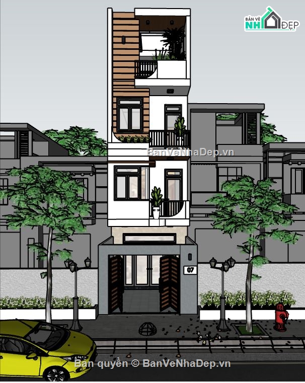su nhà phố 4 tầng,model su nhà phố,file sketchup nhà phố