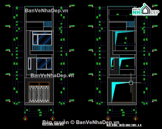 Nhà phố 4 tầng,4 tầng,file cad nhà phố 4 tầng,cad nhà phố 4 tầng