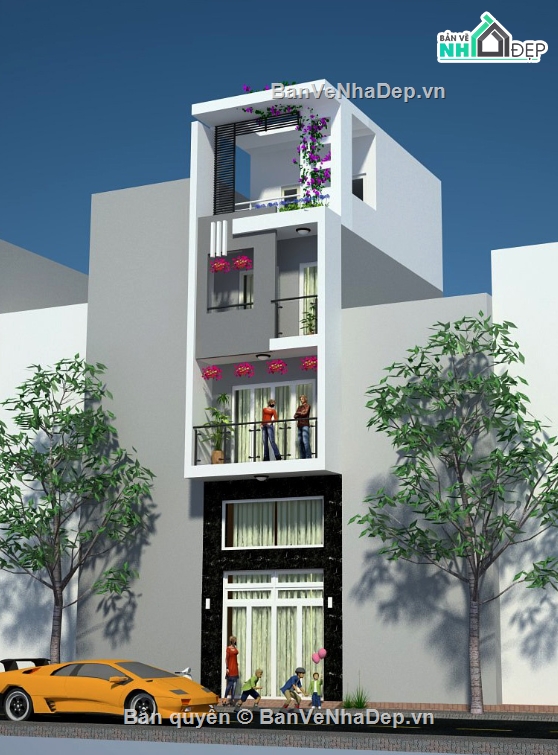 Nhà phố 4 tầng,Nhà phố,cad nhà phố 4 tầng