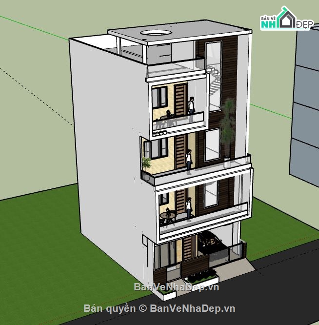 Nhà phố 4 tầng,model su nhà phố 4 tầng,file su nhà phố 4 tầng,3d sketchup nhà phố 4 tầng,nhà phố 4 tầng sketchup