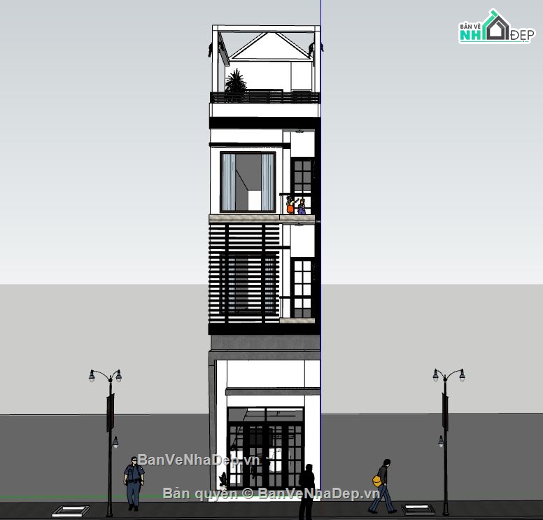 su nhà phố 4 tầng,file sketchup nhà phố,model su nhà 4 tầng