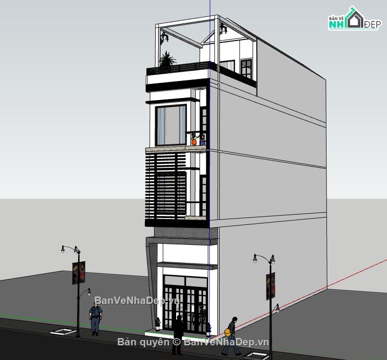 su nhà phố 4 tầng,file sketchup nhà phố,model su nhà 4 tầng