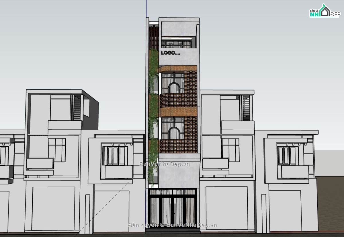 Nhà phố 4 tầng,Nhà phố hiện đại,Nhà 4 tầng sketchup,model su nhà phố