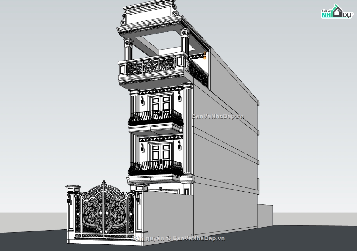 nhà phố 4x17m,su nhà phố,model su nhà 4 tầng