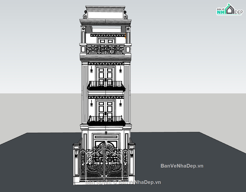 nhà phố 4x17m,su nhà phố,model su nhà 4 tầng