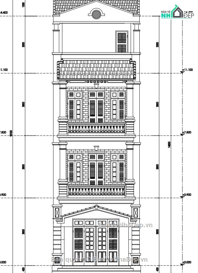 Bản vẽ thiết kế nhà,Nhà phố 4 tầng,Nhà phố 4 tầng tân cổ điển,Nhà phố tân cổ điển,Nhà 4 tầng tân cổ điển,4 tầng tân cổ điển
