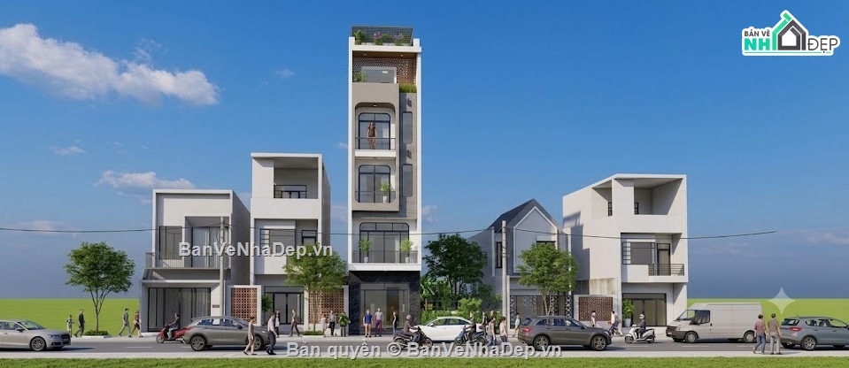 nhà phố 5 tầng,nhà 5 tầng,file cad nhà phố 5 tầng
