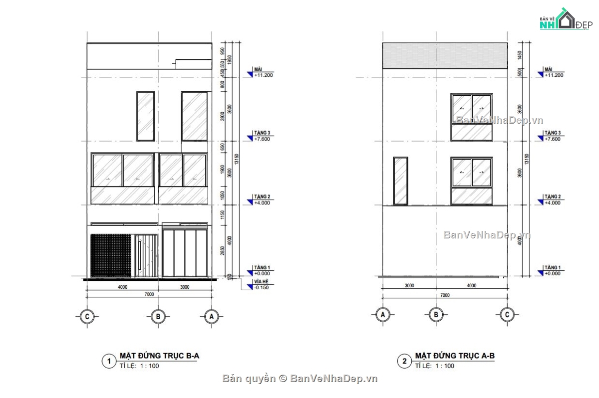 thiết kế nhà phố 3 tầng,kiến trúc nhà phố,bản vẽ nhà phố