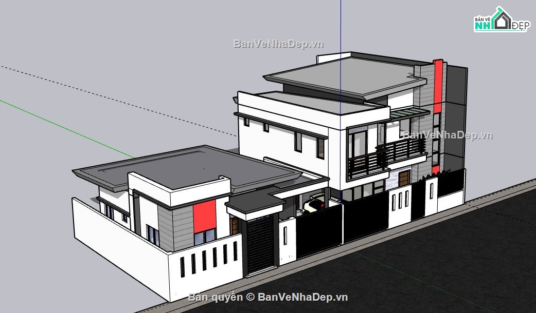 Nhà phố 2 tầng,file su nhà phố 2 tầng,model su nhà phố 2 tầng,sketchup nhà phố 2 tầng,file sketchup nhà phố 2 tầng