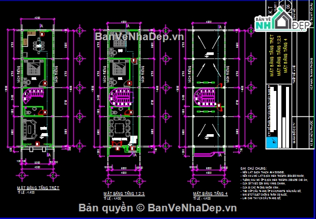 Bản vẽ nhà phố đẹp,Bản vẽ nhà phố 4 tầng đẹp,Bản vẽ nhà phố hiện đại kích thước 4x15