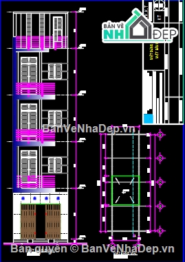 Bản vẽ nhà phố đẹp,Bản vẽ nhà phố 4 tầng đẹp,Bản vẽ nhà phố hiện đại kích thước 4x15