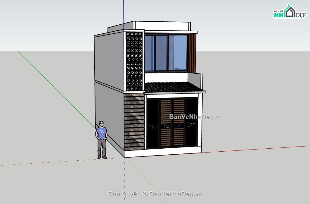 Nhà 2 tầng,Nhà phố 2 tầng,thiết kế sketchup đẹp,sketchup nhà 2 tầng