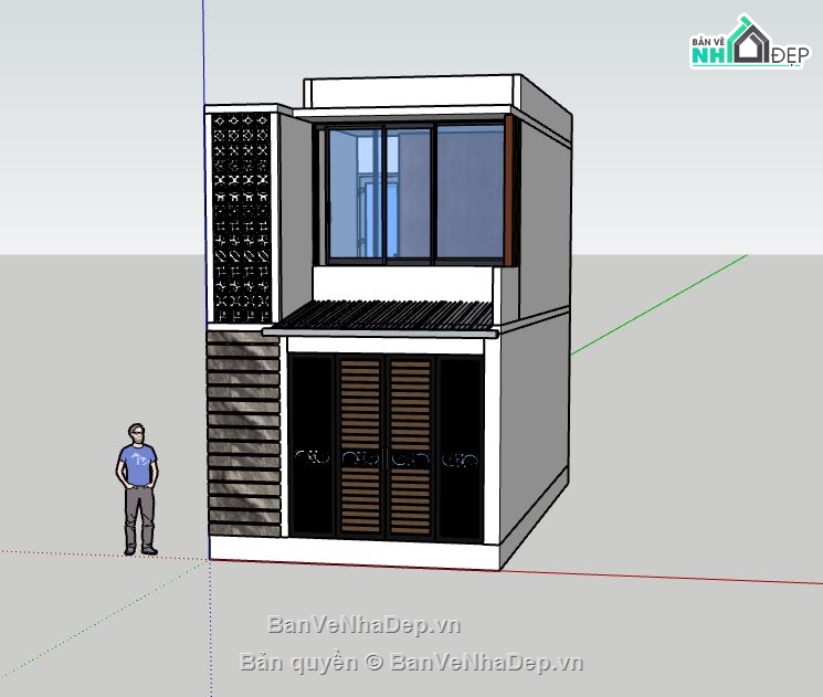 Nhà 2 tầng,Nhà phố 2 tầng,thiết kế sketchup đẹp,sketchup nhà 2 tầng