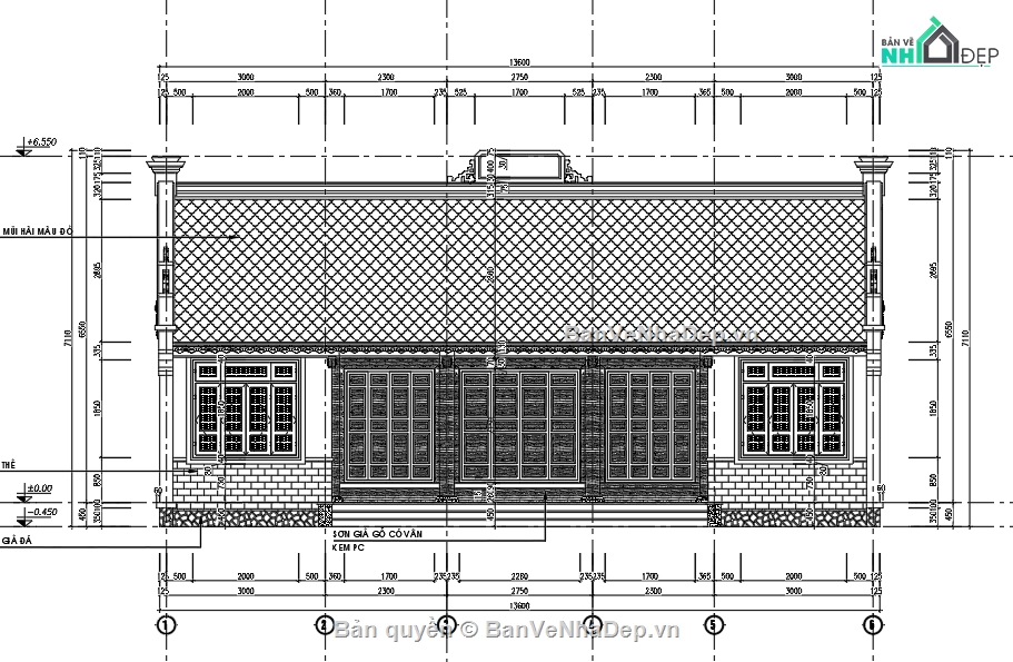 Nhà thờ họ 5 gian KT8x16m,nhà thờ họ,nhà thờ đẹp,nhà thờ họ có phòng ngủ,nhà thờ 5 gian,bản vẽ nhà thờ