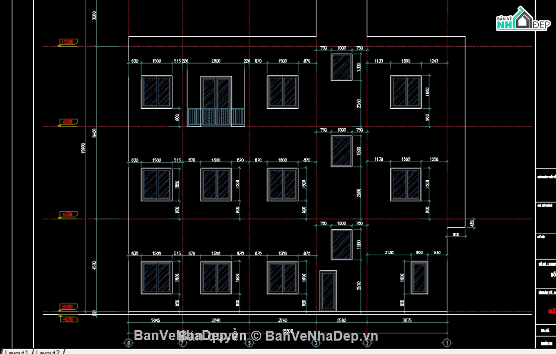 kiến trúc 3 tầng,nhà 3 tầng,thiết kế nhà trọ,thiết kế nhà trọ có gác lửng,bản vẽ nhà trọ