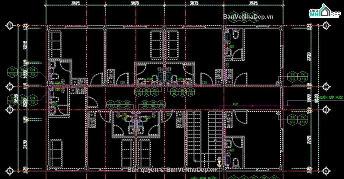 kiến trúc 3 tầng,nhà 3 tầng,thiết kế nhà trọ,thiết kế nhà trọ có gác lửng,bản vẽ nhà trọ
