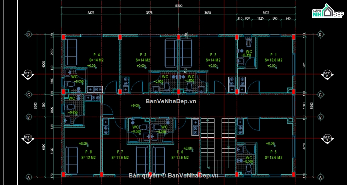 kiến trúc 3 tầng,nhà 3 tầng,thiết kế nhà trọ,thiết kế nhà trọ có gác lửng,bản vẽ nhà trọ