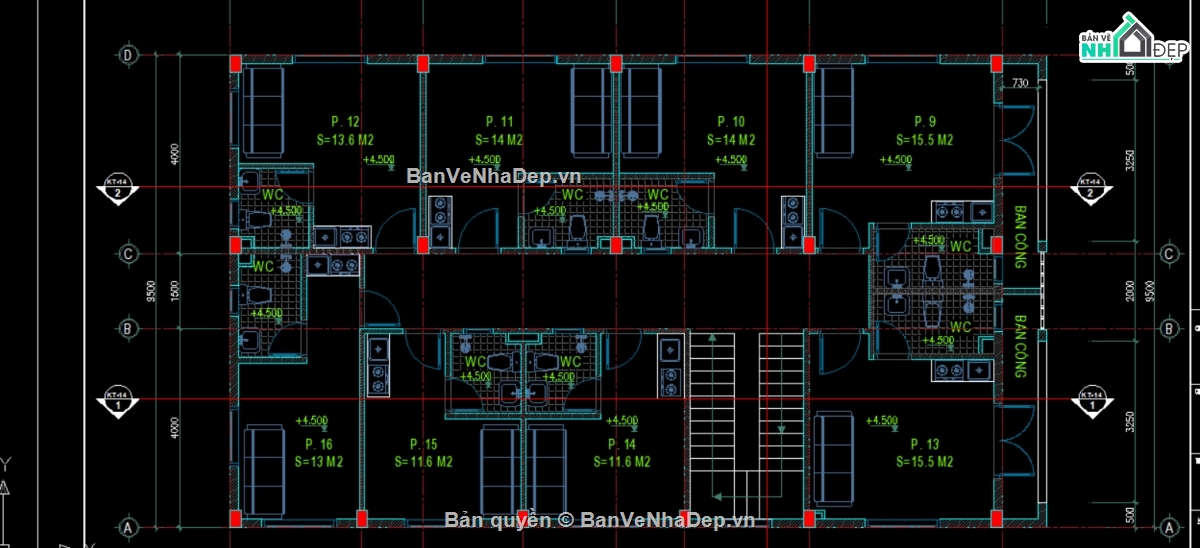 kiến trúc 3 tầng,nhà 3 tầng,thiết kế nhà trọ,thiết kế nhà trọ có gác lửng,bản vẽ nhà trọ