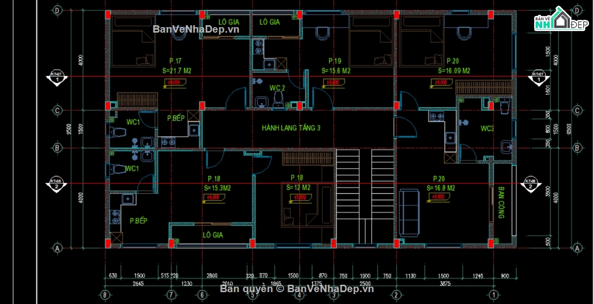 kiến trúc 3 tầng,nhà 3 tầng,thiết kế nhà trọ,thiết kế nhà trọ có gác lửng,bản vẽ nhà trọ