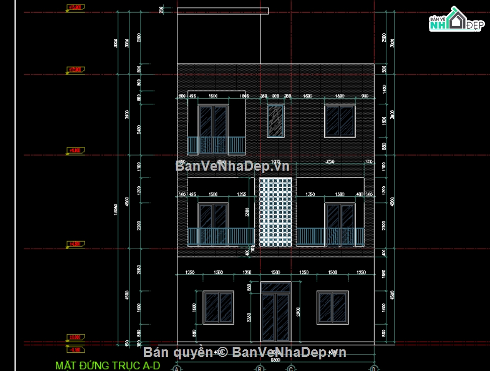 kiến trúc 3 tầng,nhà 3 tầng,thiết kế nhà trọ,thiết kế nhà trọ có gác lửng,bản vẽ nhà trọ