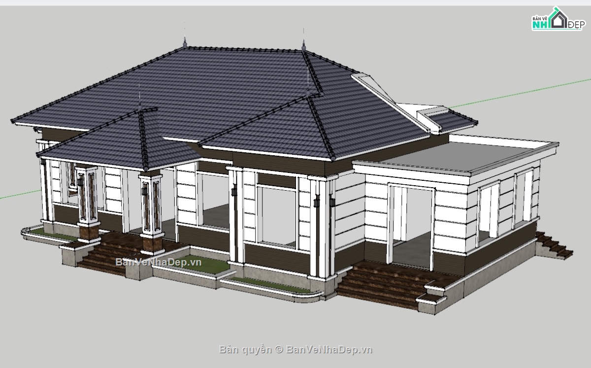nhà vướn 1 tầng mái Nhật,nhà vườn 1 tầng 20x10m,nhà vườn 1 tầng 4 phòng ngủ