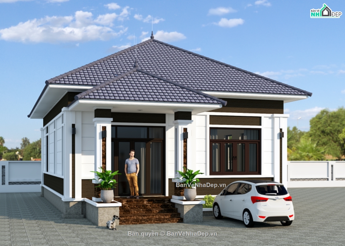 Nha vuon 1 tang mai Nhat,nha vuon 1 tang 9x14m,Nha vuon 1 tang 3 phong ngu