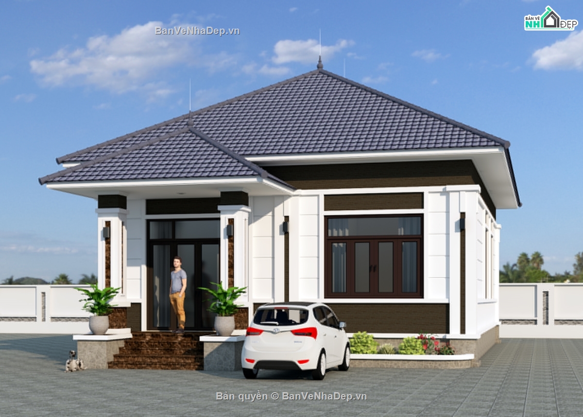 Nha vuon 1 tang mai Nhat,nha vuon 1 tang 9x14m,Nha vuon 1 tang 3 phong ngu