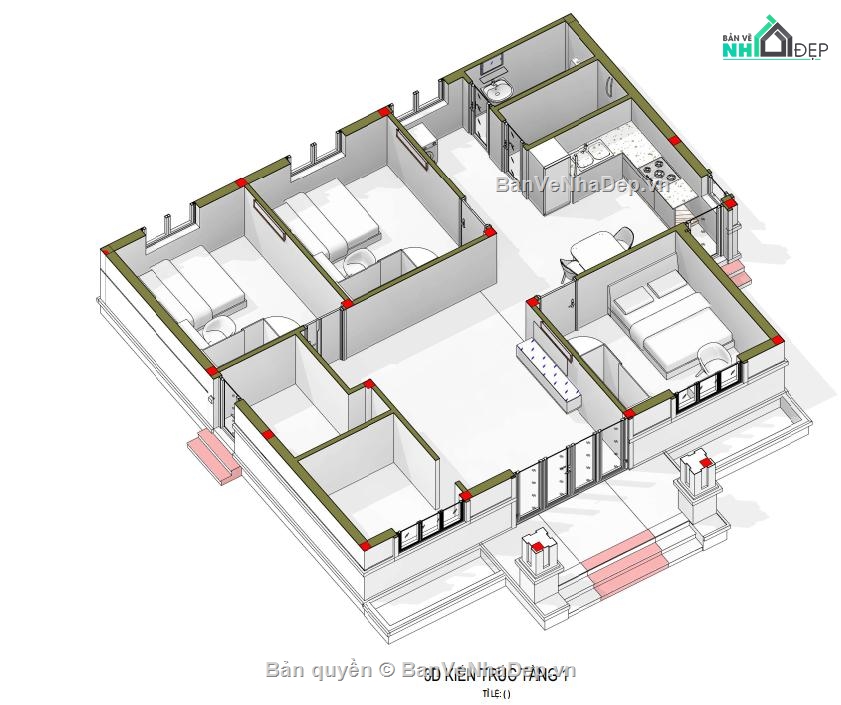 nhà mái nhật,biệt thự 1 tầng mái nhật,revit biệt thự 1 tầng mái nhật