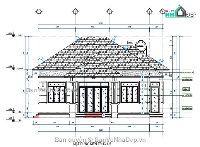 nhà mái nhật,biệt thự 1 tầng mái nhật,revit biệt thự 1 tầng mái nhật