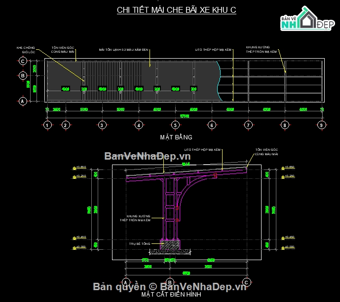 Khung thép,file cad khung thép,file cad nhà xe khung thép,bản vẽ khung thép,khung thép file cad