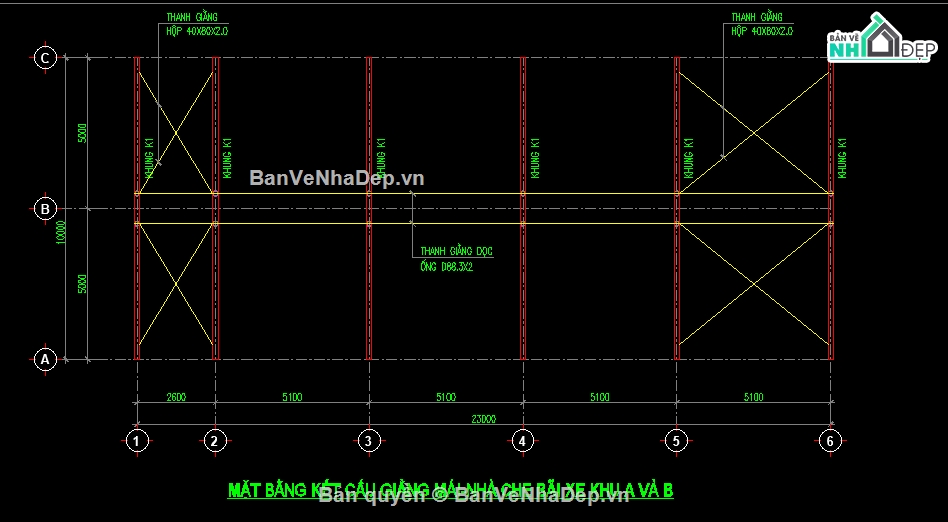 Khung thép,file cad khung thép,file cad nhà xe khung thép,bản vẽ khung thép,khung thép file cad