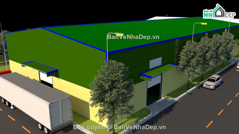 Nhà xưởng 25x55m,Model Sketchup,Sketchup