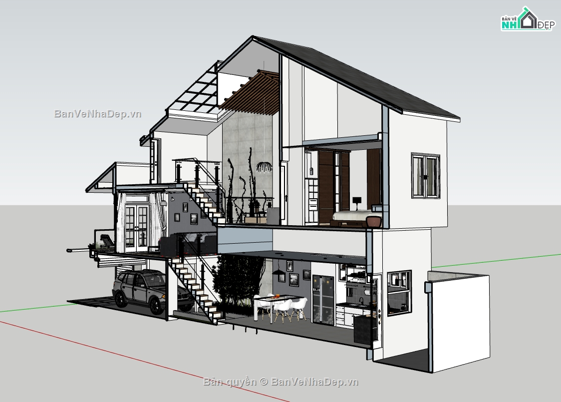 thiết kế nhà 2 tầng,thiết kế nhà sketchup,thiết kế nhà 2 tầng sketchup,thiết kế nội thất nhà 2 tầng