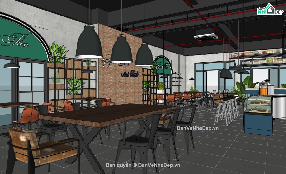 quán cà phê sketchup,nội thất quán cà phê sketchup,model 3d su nội thất quán cà phê,thiết kế nội thất quán cà phê