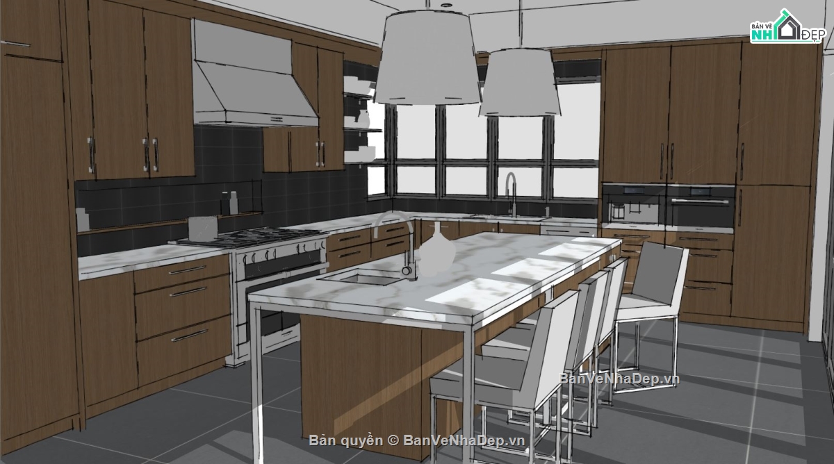 phòng bếp model su,nội thất phòng bếp,file su nội thất phòng bếp
