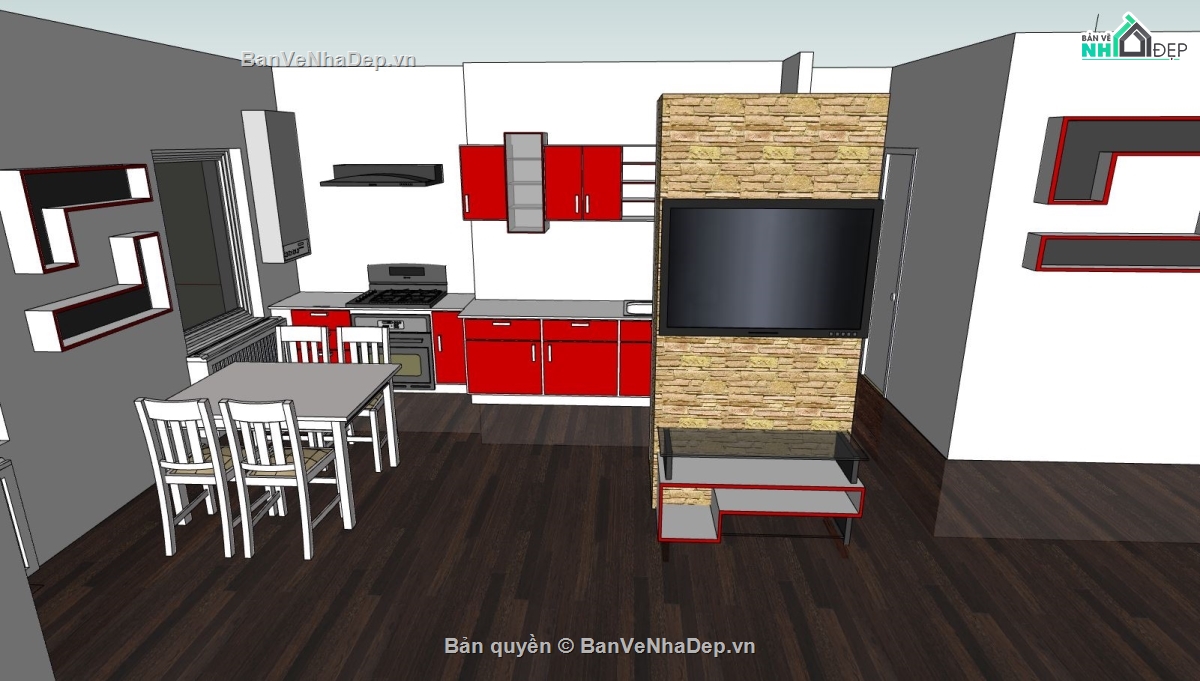 phòng bếp file su,model sketchup phòng bếp,phối cảnh nhà bếp,mẫu nhà bếp