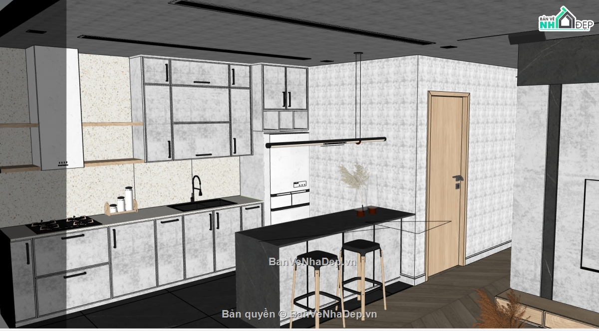 file sketchup phòng bếp,nội thất phòng bếp sketchup,thiết kế phòng bếp file su,model su phòng bếp