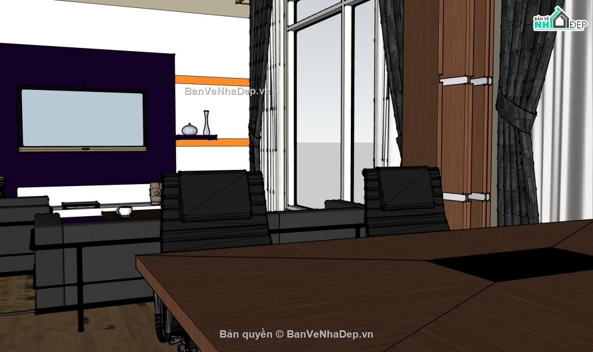 sketchup dựng phòng khách,file sketchup nội thất phòng khách,nội thất phòng khách sketchup,model 3d su nội thất phòng khách
