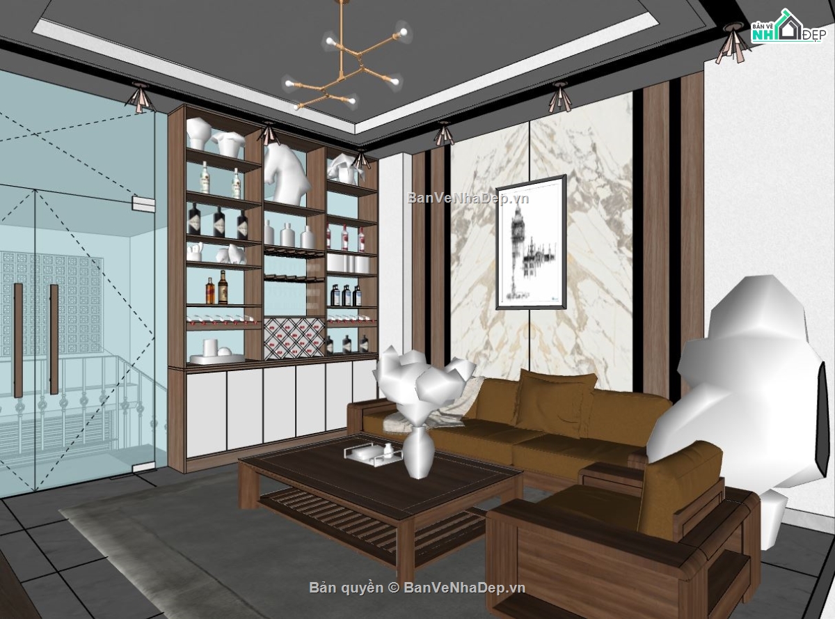 nội thất khách bếp,model su nội thất khách bếp,sketchup nội thất phòng khách bếp,nội thất phòng khách bếp