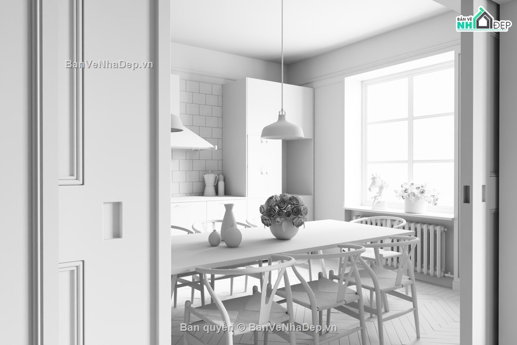 model su nội thất phòng khách bếp,nội thất khách bếp,file sketchup nội thất khách bếp