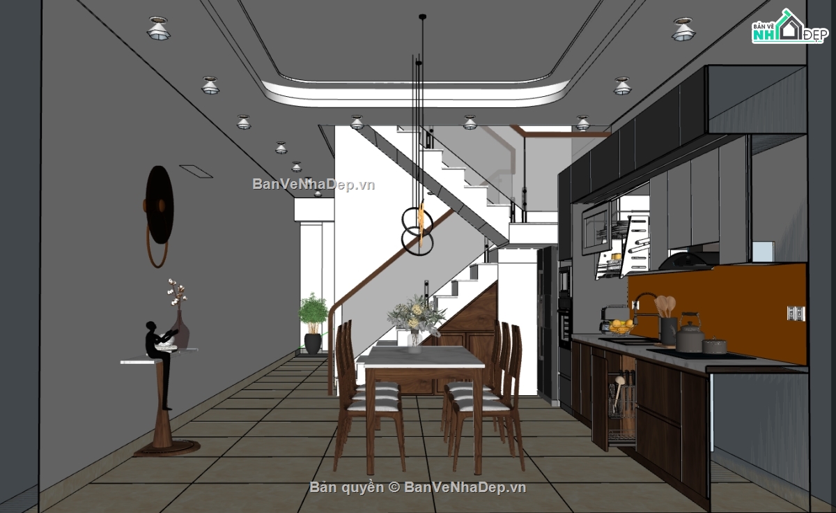 model sketchup nội thất khách bếp,mẫu thiết kế nội thất khách bếp,nội thất khách bếp sketchup,nội thất khách bếp hiện đại