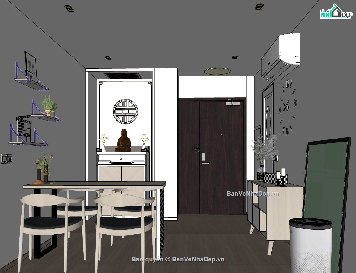 file sketchup phòng khách,phòng khách bếp,phòng bếp sketchup,sketchup phòng khách,Nội thất phòng khách bếp