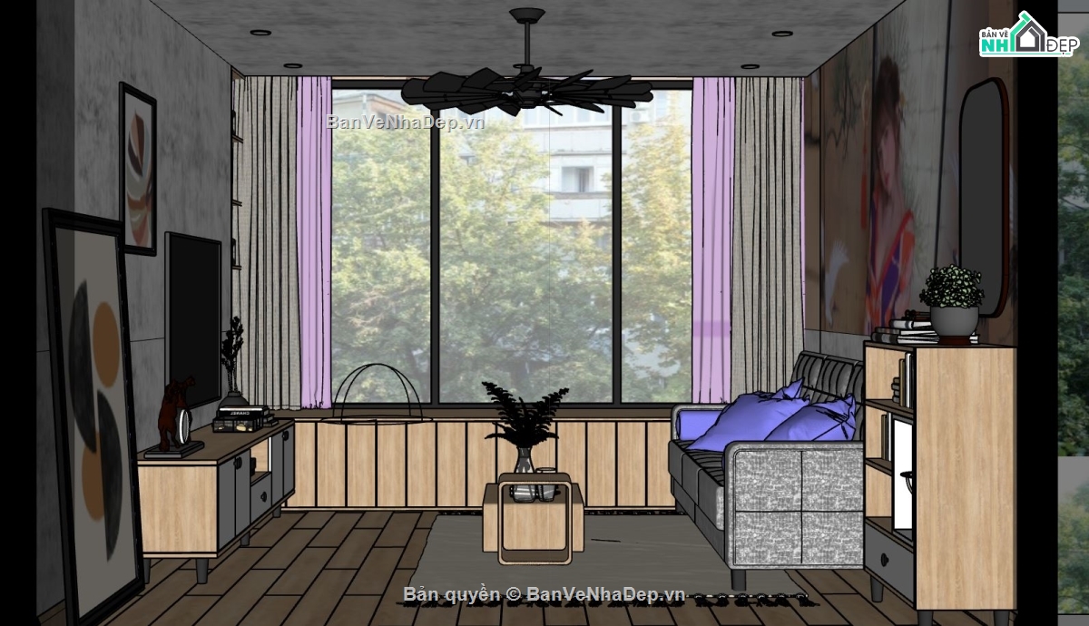 sketchup phòng khách,phòng khách dựng sketchup,model phòng khách,model su phòng khách đẹp,phòng khác file sketchup